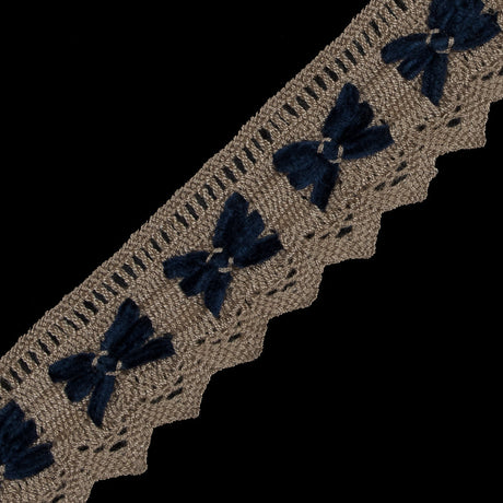 Beige and Navy Crochet Chenille Trim - 1.5"