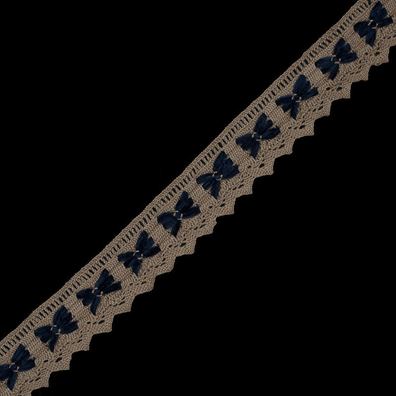 Beige and Navy Crochet Chenille Trim - 1.5"