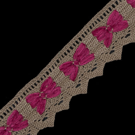 Beige and Fuchsia Crochet Chenille Trim - 1.5"