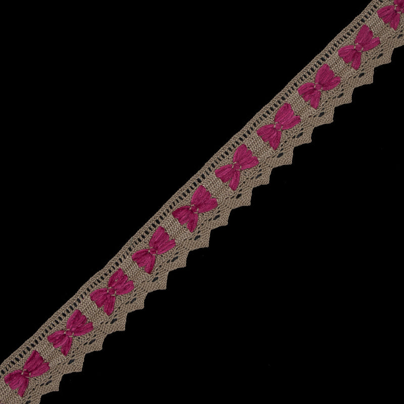 Beige and Fuchsia Crochet Chenille Trim - 1.5"
