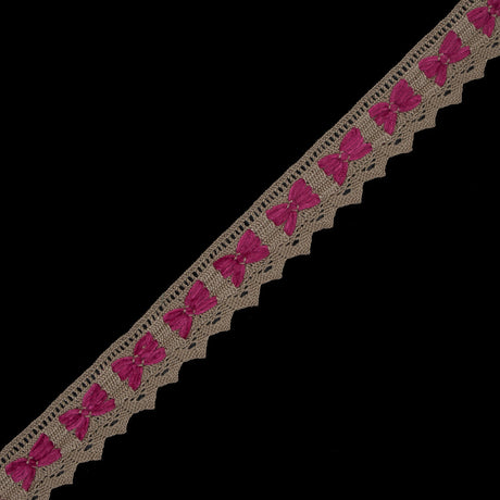 Beige and Fuchsia Crochet Chenille Trim - 1.5"