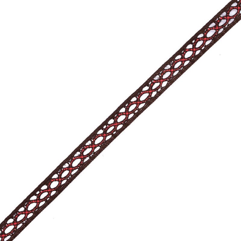 Brown and Coral European Crochet Trim - 0.5"