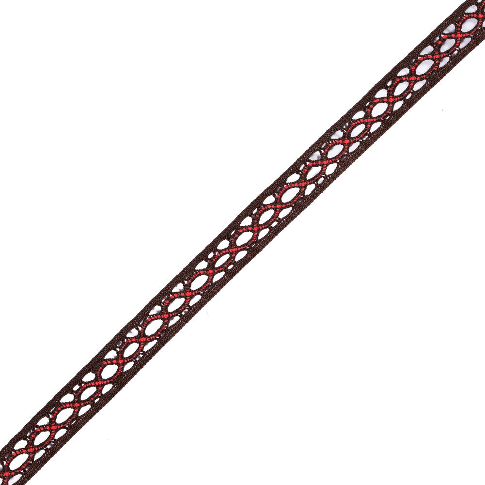 Brown and Coral European Crochet Trim - 0.5"