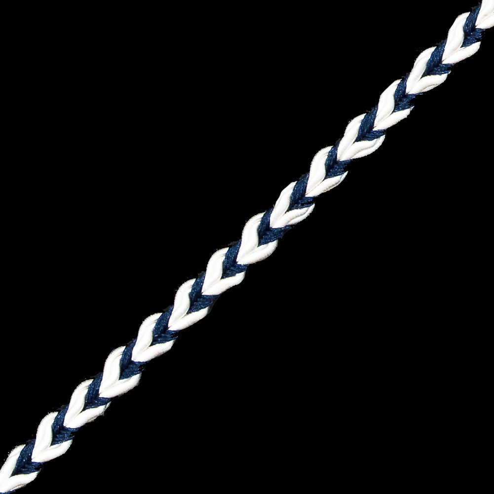 Navy and White Two-Tone Braided Trim - 0.25"