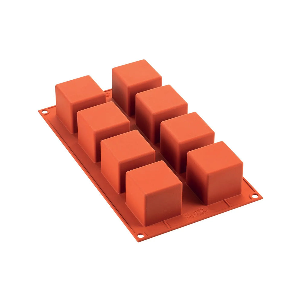 Silikomart Silicone Bakeware Square Cube Mold 4 Oz, 50mm x 50mm x 50mm H.; 8 Cavities