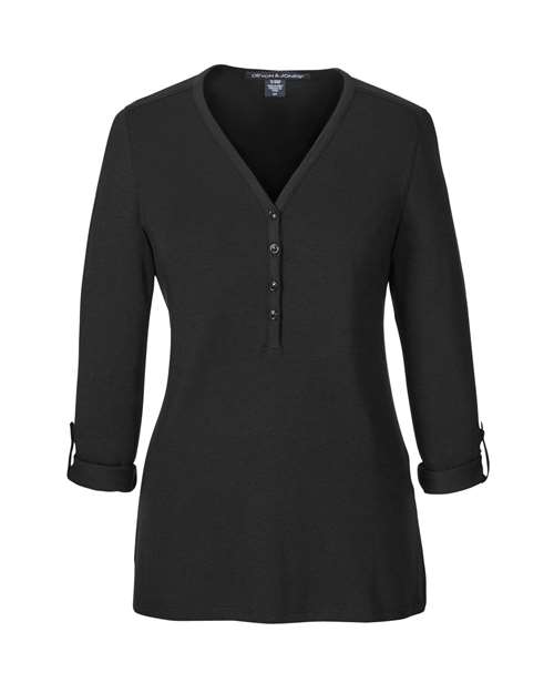 Devon & Jones Women's Perfect Fit Y-Placket Convertible Sleeve Knit Top