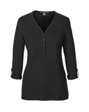 Devon & Jones Women's Perfect Fit Y-Placket Convertible Sleeve Knit Top