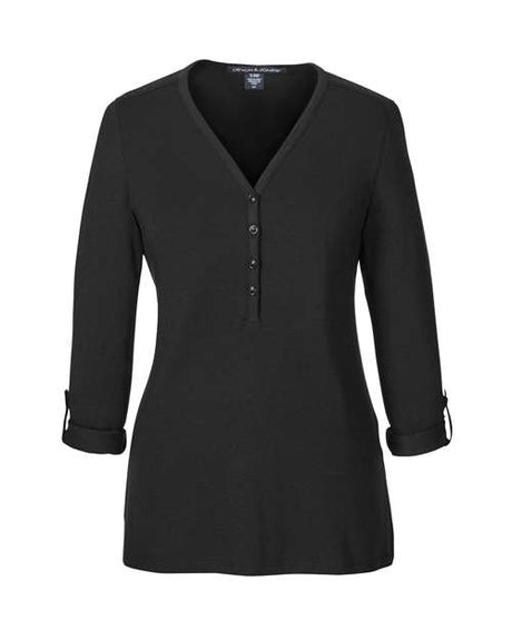 Devon & Jones Women's Perfect Fit Y-Placket Convertible Sleeve Knit Top