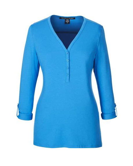 Devon & Jones Women's Perfect Fit Y-Placket Convertible Sleeve Knit Top
