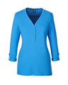 Devon & Jones Women's Perfect Fit Y-Placket Convertible Sleeve Knit Top