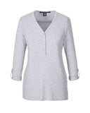 Devon & Jones Women's Perfect Fit Y-Placket Convertible Sleeve Knit Top