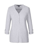 Devon & Jones Women's Perfect Fit Y-Placket Convertible Sleeve Knit Top