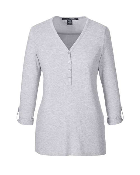 Devon & Jones Women's Perfect Fit Y-Placket Convertible Sleeve Knit Top