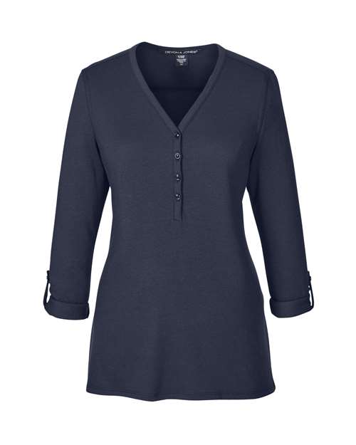 Devon & Jones Women's Perfect Fit Y-Placket Convertible Sleeve Knit Top
