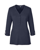 Devon & Jones Women's Perfect Fit Y-Placket Convertible Sleeve Knit Top