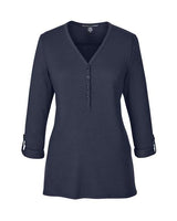 Devon & Jones Women's Perfect Fit Y-Placket Convertible Sleeve Knit Top