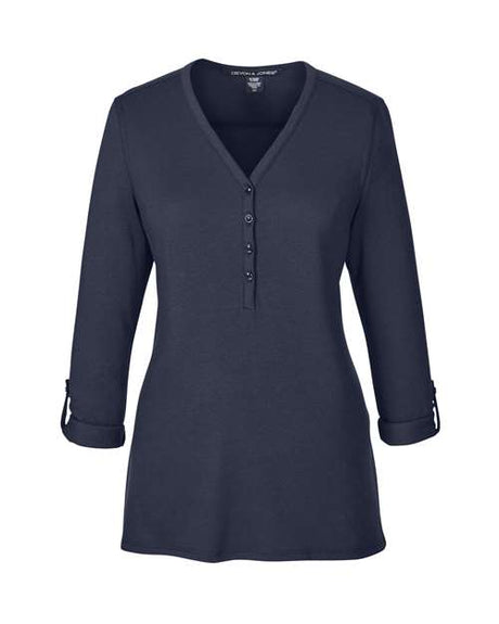 Devon & Jones Women's Perfect Fit Y-Placket Convertible Sleeve Knit Top