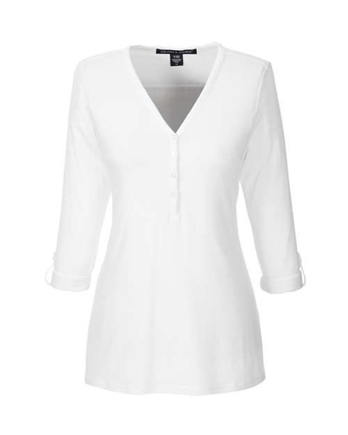 Devon & Jones Women's Perfect Fit Y-Placket Convertible Sleeve Knit Top