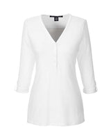 Devon & Jones Women's Perfect Fit Y-Placket Convertible Sleeve Knit Top