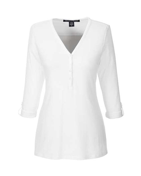 Devon & Jones Women's Perfect Fit Y-Placket Convertible Sleeve Knit Top