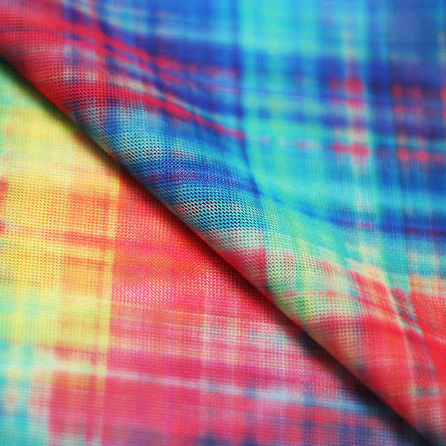 Diagonal Plaid Poly Spandex Fabric - Rainbow Plaid, 58/60" Width (1 Yard)