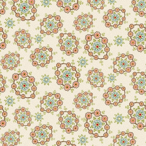 Cotton Quilt Back Fabric Candlelight & Romance Floral Wreaths Cream 116/118" Wide