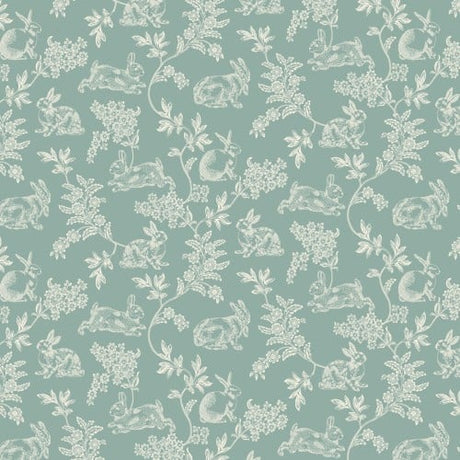 Cotton Toile Fabric Aqua Candlelight & Romance Wideback 118"