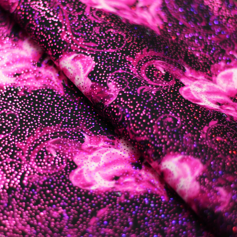 Burning Desire Nylon Spandex Fabric - Pink/Black, Orange/Black, Fire Flame Print, 58/60" Width (1 Yard)