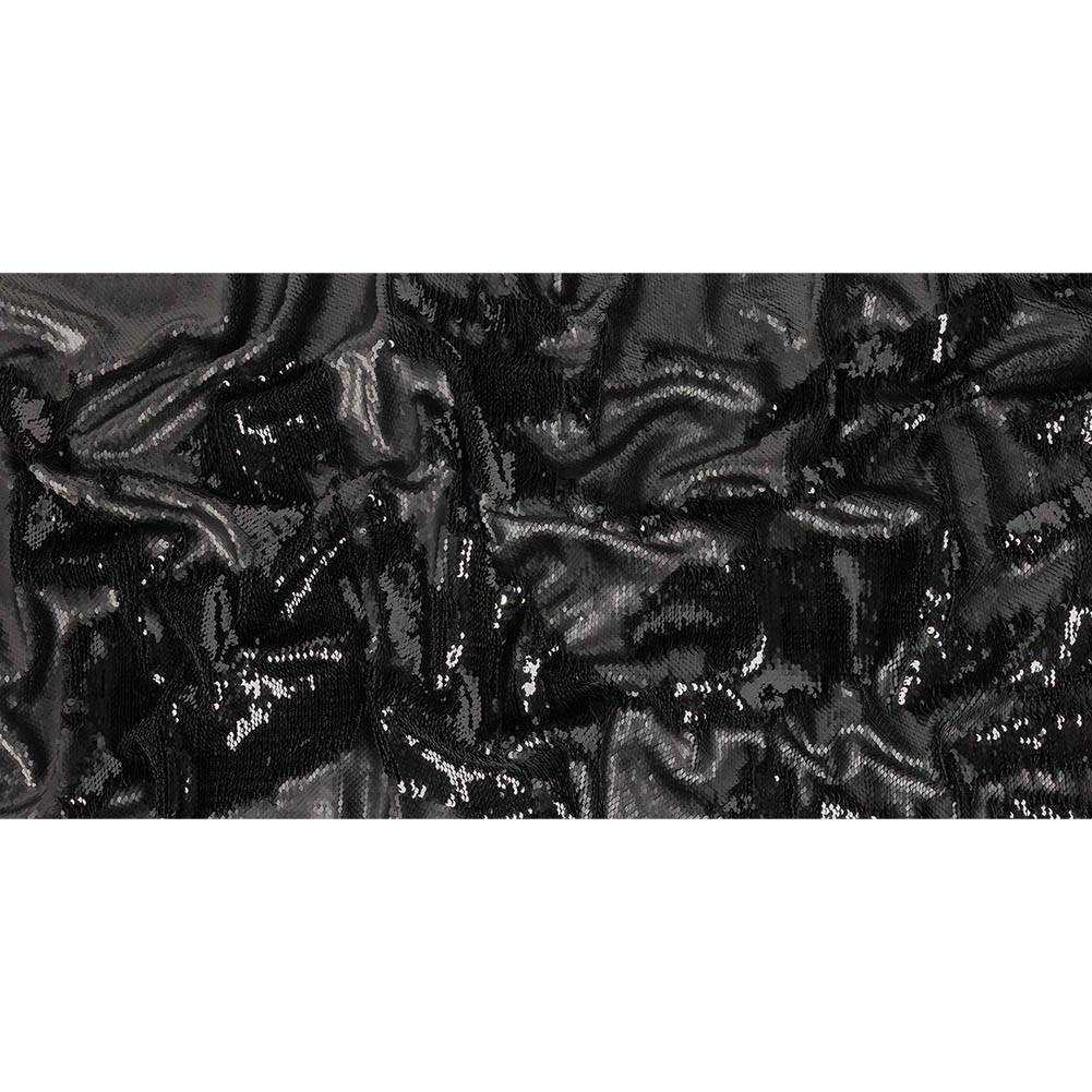 Stretch Rayon Jersey with Two-Tone Paillette Sequins - Iced Pewter and Nebulosity on Black - Nyla Collection