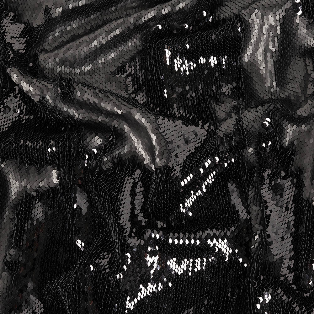 Stretch Rayon Jersey with Two-Tone Paillette Sequins - Iced Pewter and Nebulosity on Black - Nyla Collection