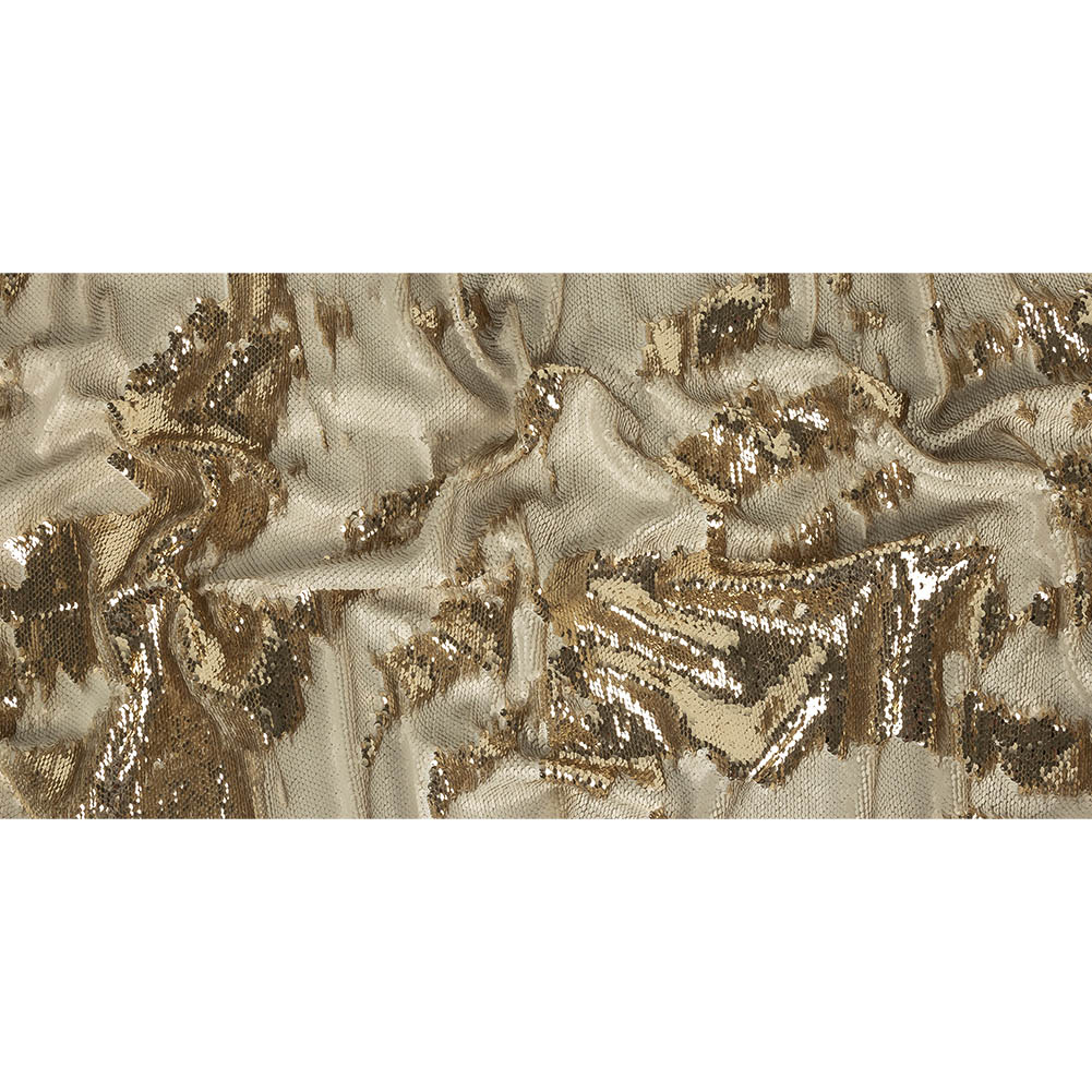 Stretch Rayon Jersey with Two-Tone Paillette Sequins - Spumante and Ivory on Tofu - Nyla Collection
