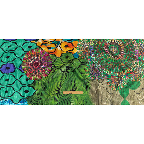 Green, Baja Blue and Orange Mandalas and Leaves Printed Polyester Chenille