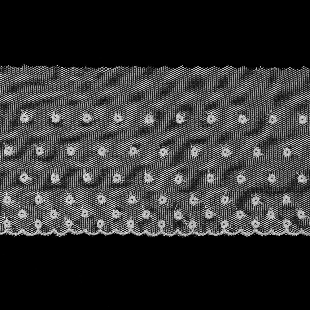 White Embroidered Dots on Mesh Trim - 3"