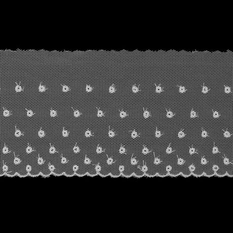 White Embroidered Dots on Mesh Trim - 3"