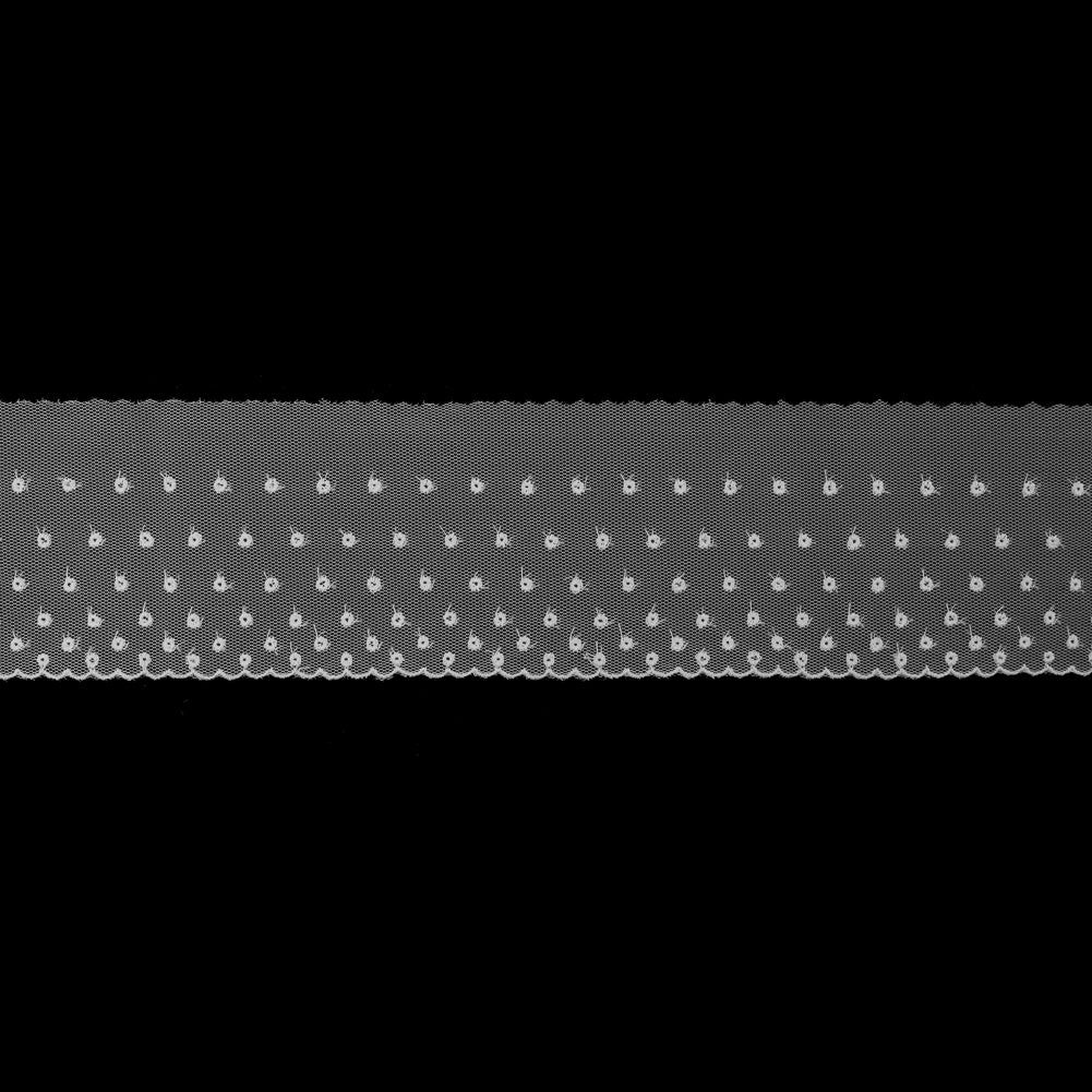 White Embroidered Dots on Mesh Trim - 3"