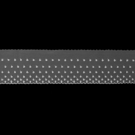 White Embroidered Dots on Mesh Trim - 3"
