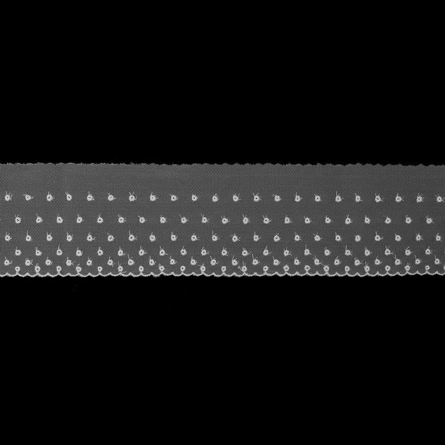 White Embroidered Dots on Mesh Trim - 3"