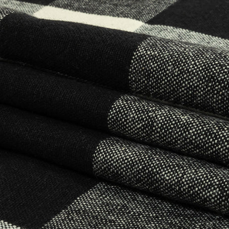 Black and Jet Stream Buffalo Check Linen and Cotton Woven
