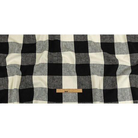 Black and Jet Stream Buffalo Check Linen and Cotton Woven