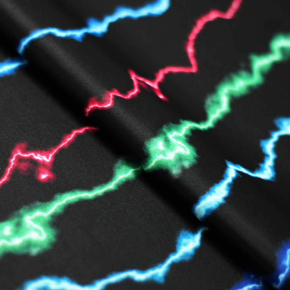Electric Waves Polyester Spandex Fabric - Lightning Bolt Print, 58/60" Width (1 Yard)