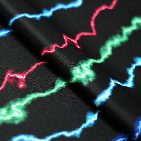Electric Waves Polyester Spandex Fabric - Lightning Bolt Print, 58/60" Width (1 Yard)