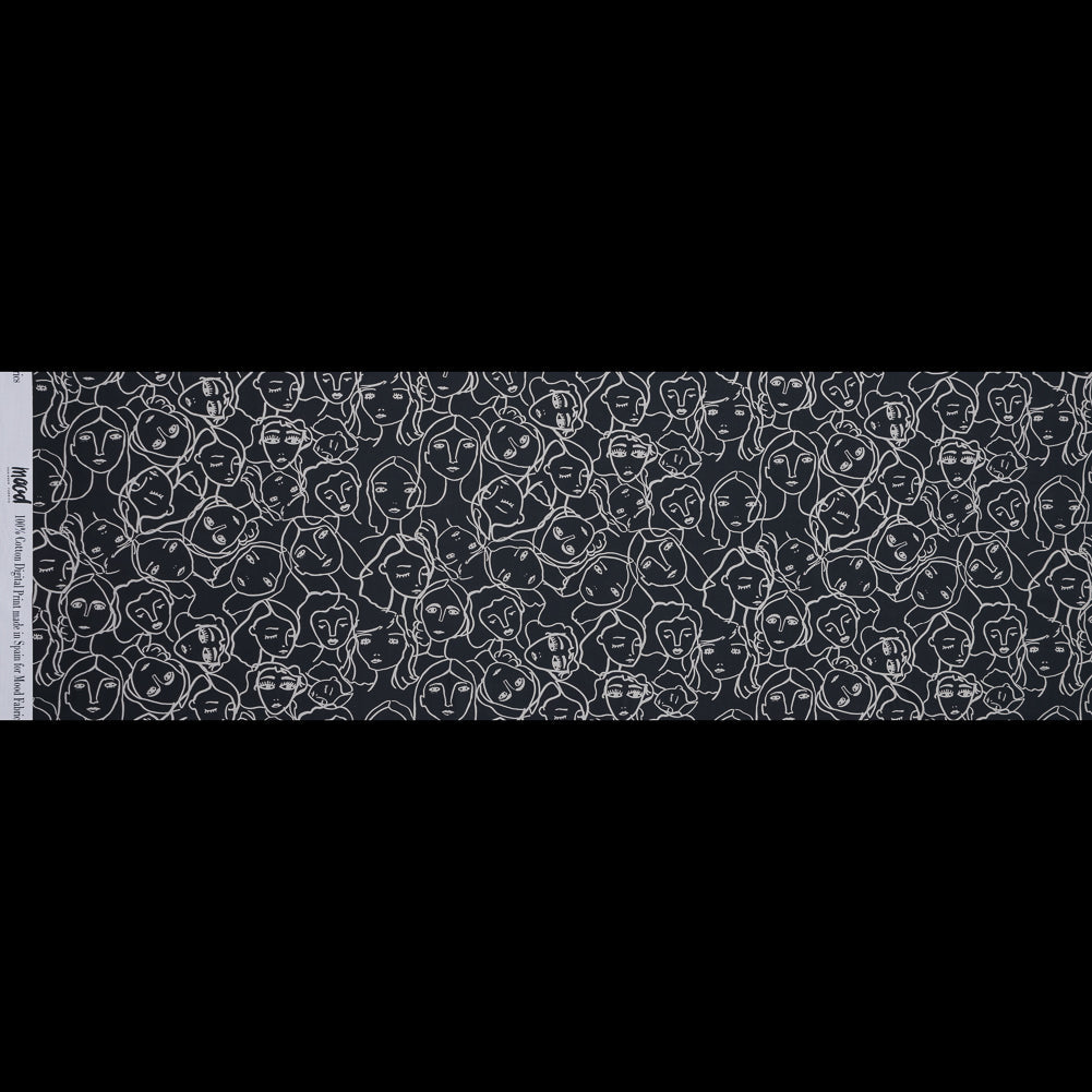 Cotton Poplin - Charcoal Linework Faces - Un dia en Andorra Print - Mood Exclusive Felipe Collection