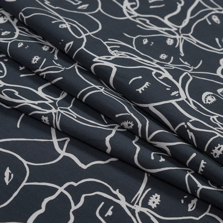 Cotton Poplin - Charcoal Linework Faces - Un dia en Andorra Print - Mood Exclusive Felipe Collection