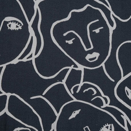 Cotton Poplin - Charcoal Linework Faces - Un dia en Andorra Print - Mood Exclusive Felipe Collection