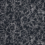 Cotton Poplin - Charcoal Linework Faces - Un dia en Andorra Print - Mood Exclusive Felipe Collection