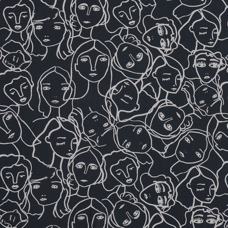 Cotton Poplin - Charcoal Linework Faces - Un dia en Andorra Print - Mood Exclusive Felipe Collection