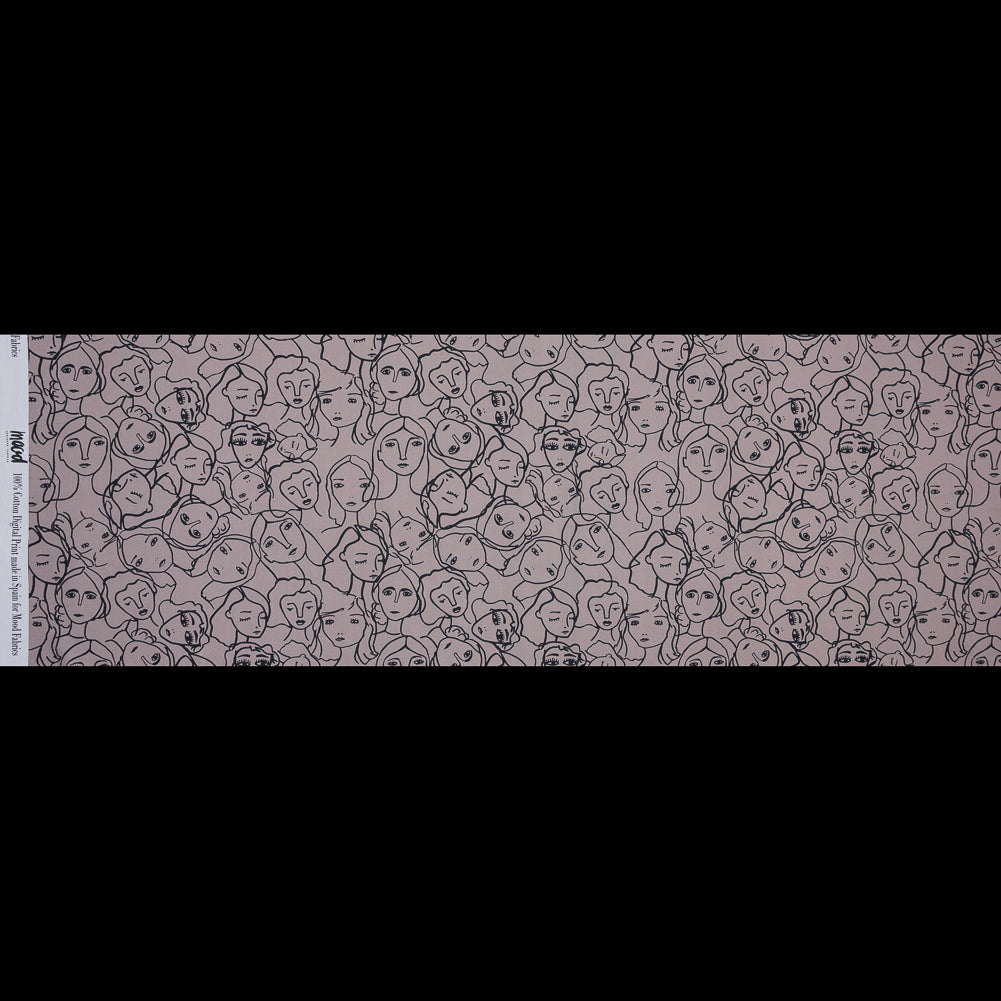Cotton Poplin - Beige Linework Faces - Un dia en Andorra Print - Mood Exclusive Felipe Collection