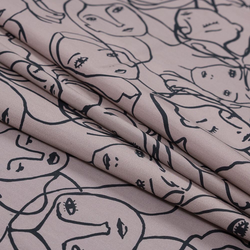 Cotton Poplin - Beige Linework Faces - Un dia en Andorra Print - Mood Exclusive Felipe Collection