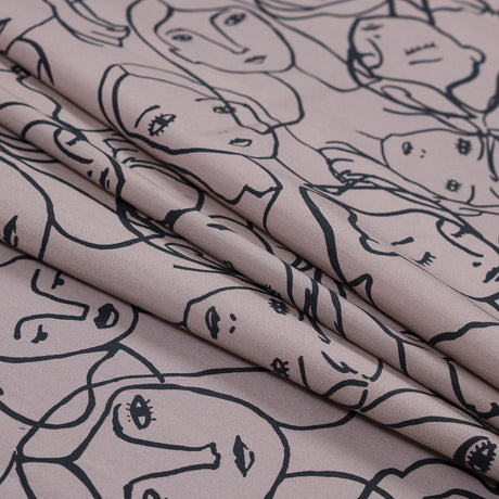 Cotton Poplin - Beige Linework Faces - Un dia en Andorra Print - Mood Exclusive Felipe Collection