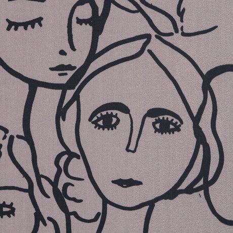 Cotton Poplin - Beige Linework Faces - Un dia en Andorra Print - Mood Exclusive Felipe Collection